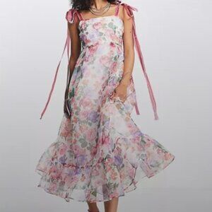 Sister Jane bow strap midi dress in printed floral mesh